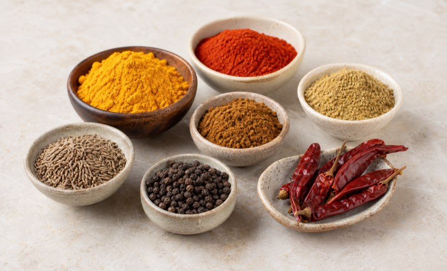 Bowls of premium Indian spices